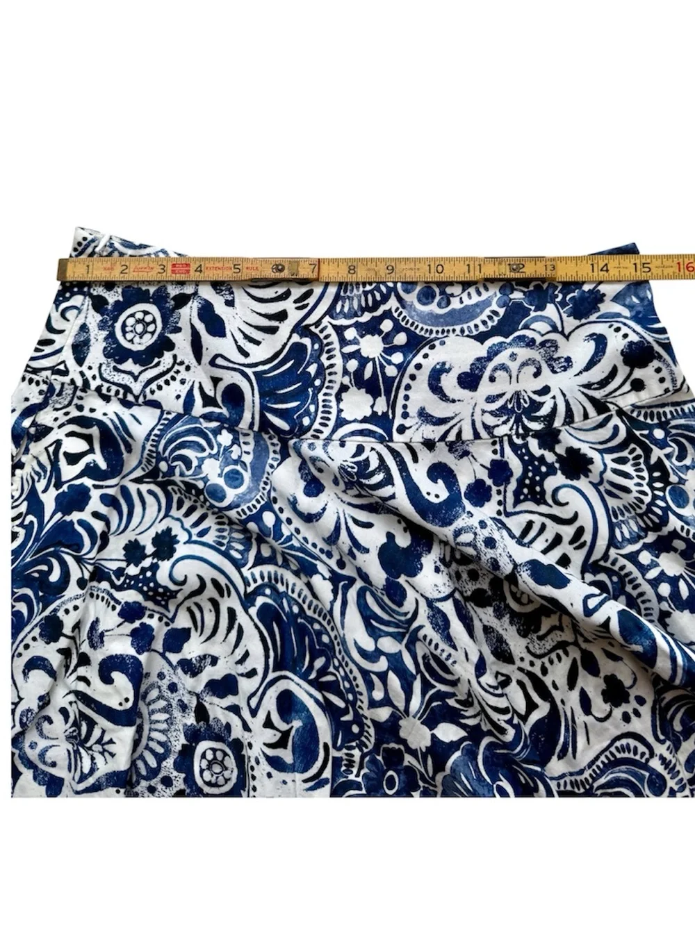 Lauren Ralph Lauren Womens White Blue Damask Cotton Pleated Skirt Pockets Size 2